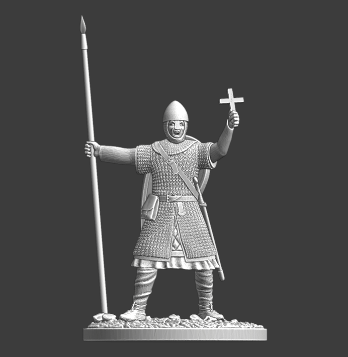 Medieval crusader infantry holding small cross